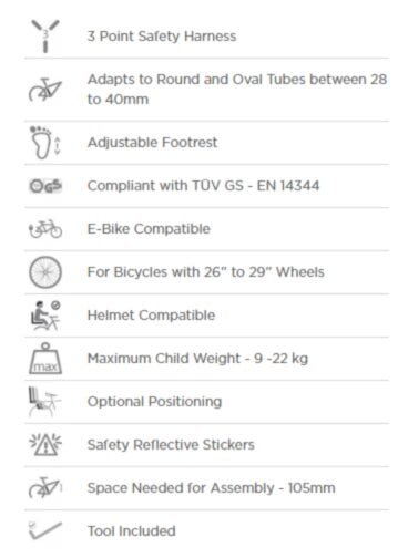Laste jalgrattatool, 9-22 kg, 28-40 mm, Polisport Joy 29" (4065) 5321 hind ja info | Laste jalgrattatoolid | kaup24.ee