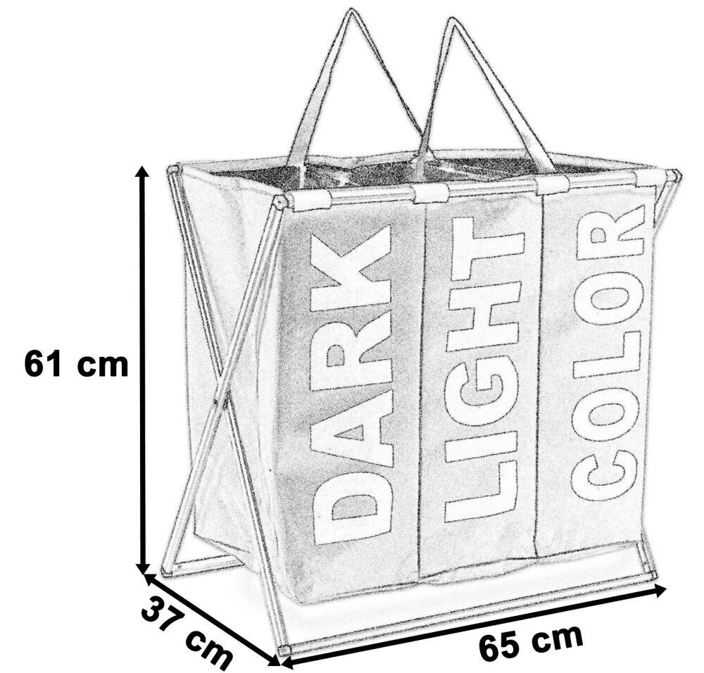 Kolmekambriline pesukorv TRIKO - 130L - hall цена и информация | Vannitoa sisustuselemendid ja aksessuaarid | kaup24.ee