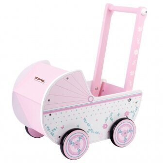 Woomax nukukäru puidust roosa/valge цена и информация | Tüdrukute mänguasjad | kaup24.ee