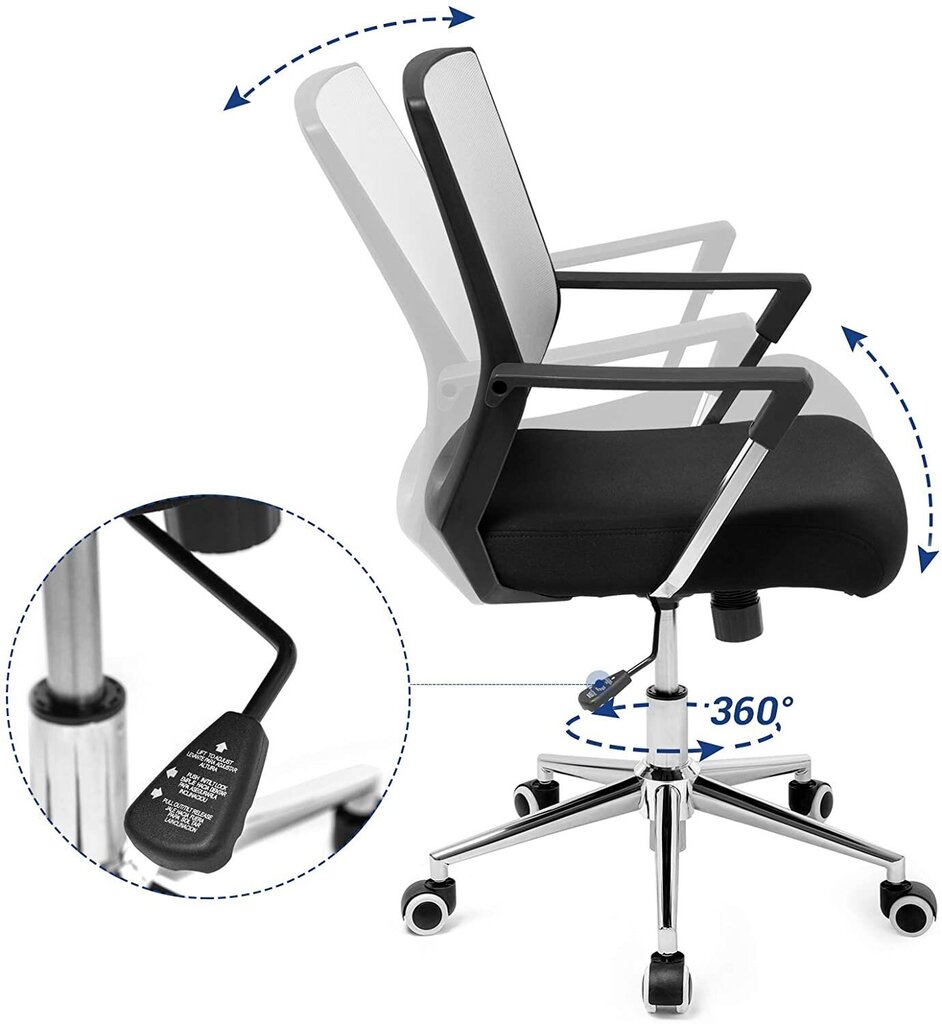 Ergonoomiline kontoritool ratastel, must OBN83GY hind ja info | Kontoritoolid | kaup24.ee