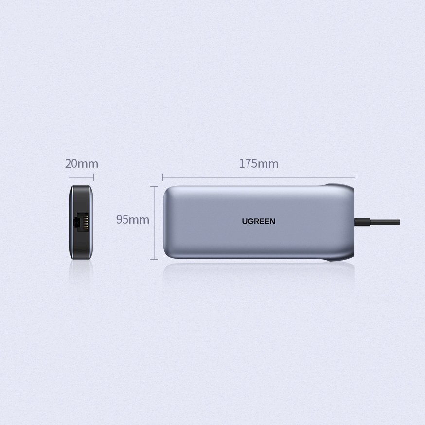 Ugreen multi-functional HUB 9in1 USB Type C - HDMI, DP, VGA, 2 x USB, RJ45 Ethernet, SD / TF card reader, USB Type C PD 100W gray (CM274) цена и информация | USB jagajad, adapterid | kaup24.ee