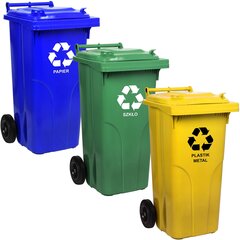 Набор контейнеров для мусора, 120л, 3 цвета: зеленый, синий, желтый цена и информация | Мусорные баки | kaup24.ee