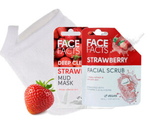 Süvahooldav maskikomplekt maasikas Face Facts + näopuhastuskinnas hind ja info | Näomaskid, silmamaskid | kaup24.ee