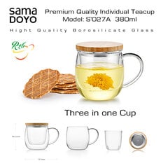 Klaas filtriga teekruus Samadoyo 3 in 1, S027A, Premium klass, 380 ml hind ja info | Klaasid, tassid ja kannud | kaup24.ee