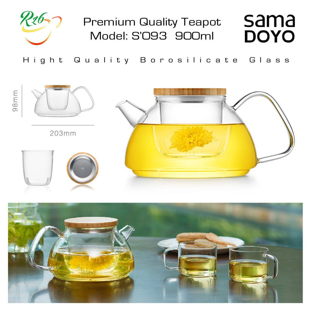 Klaas filtriga teekann Samadoyo, S093, Premium klass, Premium Quality Teapot, 900 ml цена и информация | Klaasid, tassid ja kannud | kaup24.ee