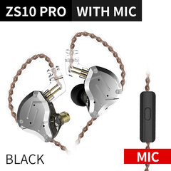 KZ Acoustics ZS10 Pro with microphone. Black in-ear earphones 3,5mm цена и информация | Наушники | kaup24.ee