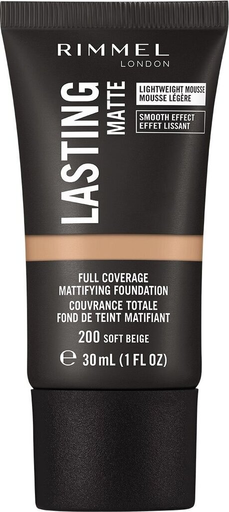 Rimmel London Lasting Matte Full Coverage jumestuskreem 30 ml, 200 Soft Beige hind ja info | Jumestuskreemid, puudrid | kaup24.ee