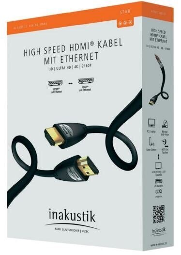 Kaabel HDMI-HDMI pistik 3.0m (HDMI 2.0) must, inakustik STAR hind ja info | Kaablid ja juhtmed | kaup24.ee