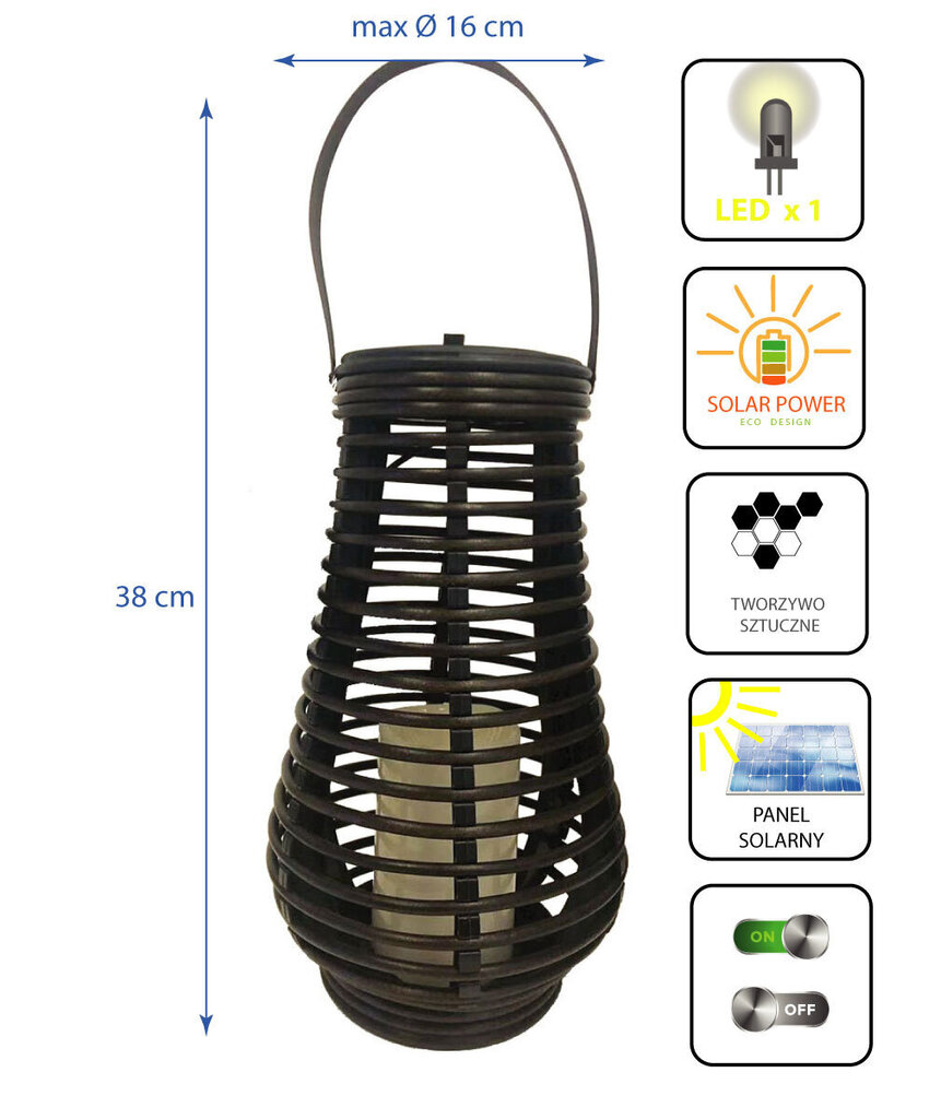 Rotangist aed Solar Lantern Saska Garden, 26,5 cm, pruun цена и информация | Aia- ja õuevalgustid | kaup24.ee