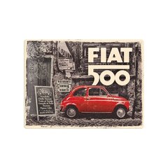 Metallplaat 30x40cm / Fiat 500 - red Car In The Street hind ja info | Sisustuselemendid | kaup24.ee