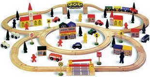 Железнодорожный набор (100 предметов, деревянный) цена и информация | Игрушки для мальчиков | kaup24.ee