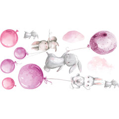 Наклейка для интерьера - Зайцы и розовые воздушные шары цена и информация | Декоративные наклейки | kaup24.ee