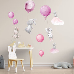 Наклейка для интерьера - Зайцы и розовые воздушные шары цена и информация | Декоративные наклейки | kaup24.ee