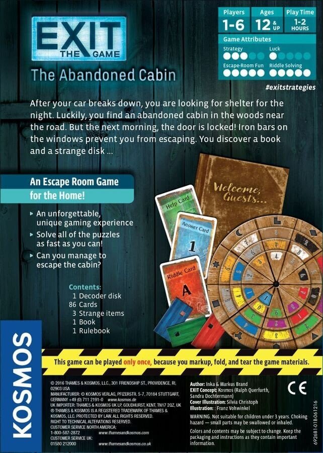 Lauamäng Exit: The Game – The Abandoned Cabin, EN hind ja info | Lauamängud ja mõistatused | kaup24.ee