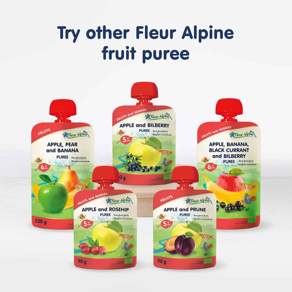 "Õun ja kibuvits" orgaaniline püree FLEUR ALPINE, alates 5 elukuust, 90 g x 6 hind ja info | Püreed | kaup24.ee