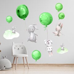 Наклейка для интерьера - Зайцы и неоновые зеленые воздушные шары цена и информация | Декоративные наклейки | kaup24.ee