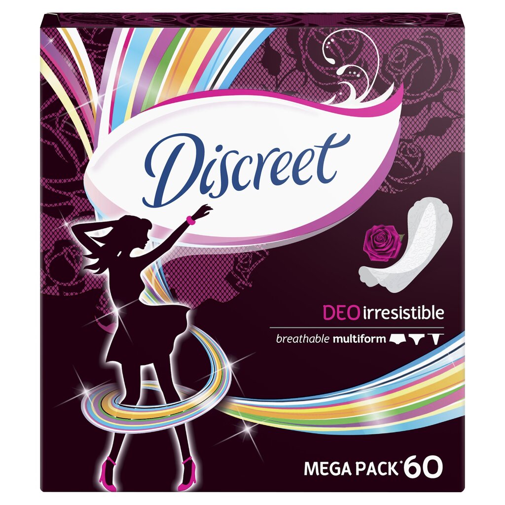 Hügieenisidemed Discreet Irresistable 60 tk hind ja info | Tampoonid, hügieenisidemed, menstruaalanumad | kaup24.ee