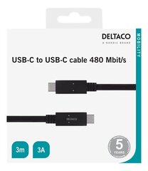 Deltaco USBC 2.0 kaabel, C - C tüüp, 3m, must hind ja info | Kaablid ja juhtmed | kaup24.ee
