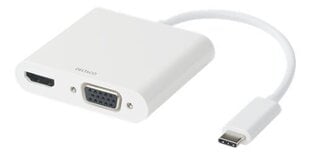 Deltaco USB-C adapter, HDMI / VGA / Audio / USB-C, 100W USB-C PD 3.0, Valge hind ja info | USB jagajad, adapterid | kaup24.ee