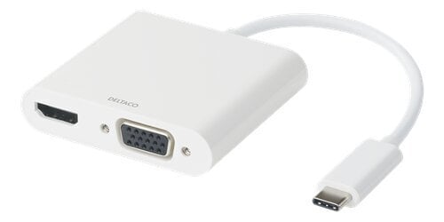 Deltaco USB-C adapter, HDMI / VGA / Audio / USB-C, 100W USB-C PD 3.0, Valge hind ja info | USB jagajad, adapterid | kaup24.ee