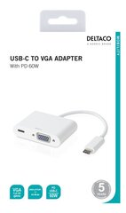 Deltaco USB-C adapter, VGA , USB-C, 60W USB-C PD, Valge hind ja info | USB jagajad, adapterid | kaup24.ee