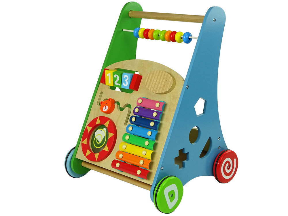 Värvikas puidust käimistugi, geomeetrilised kujud, helmed цена и информация | Imikute mänguasjad | kaup24.ee