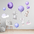Наклейка для интерьера - Зайцы и фиолетовые воздушные шары