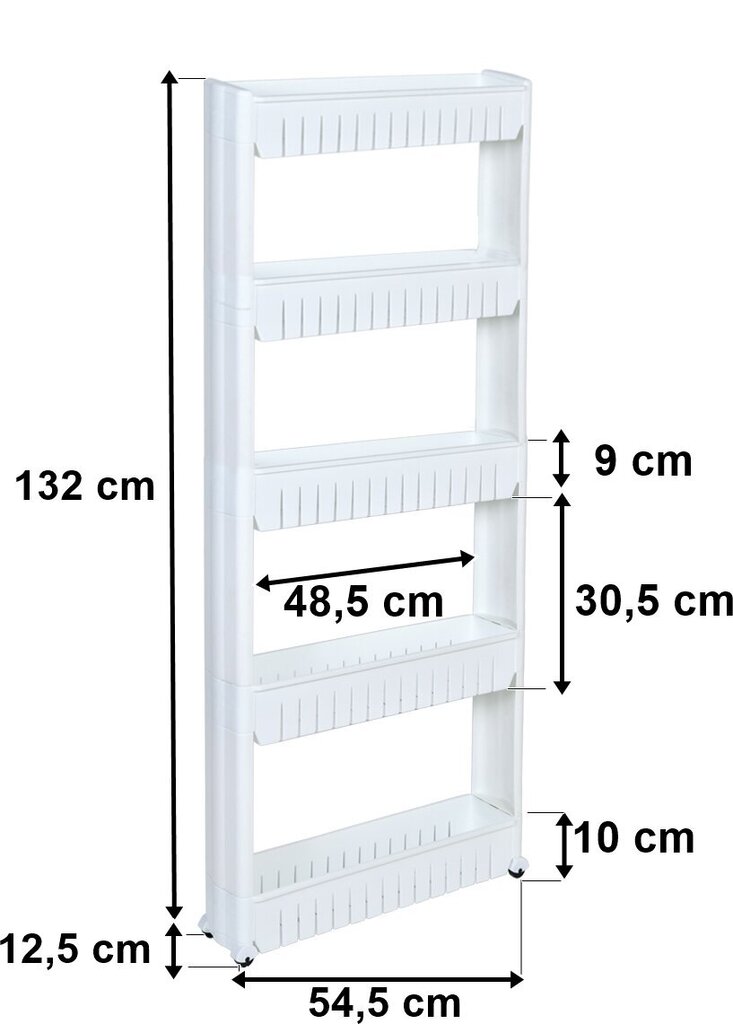 Mobiilne kapp ratastel, 5 riiulit, valge цена и информация | Köögikapid | kaup24.ee