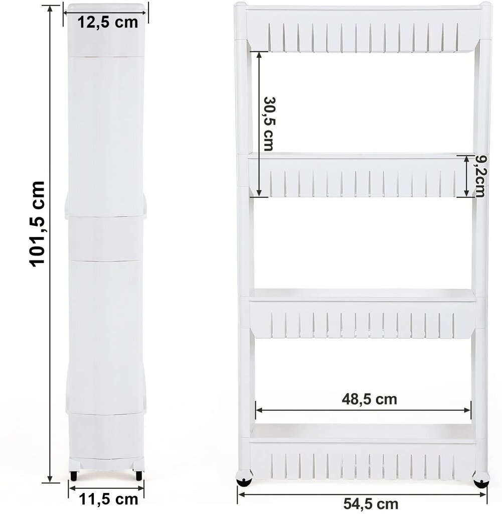 Mobiilne kapp ratastel, 4 riiulit, valge hind ja info | Köögikapid | kaup24.ee