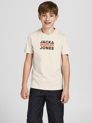 Jack & Jones laste T-särk 12214074*01, beež 5715225210206 цена и информация | Рубашки для мальчиков | kaup24.ee