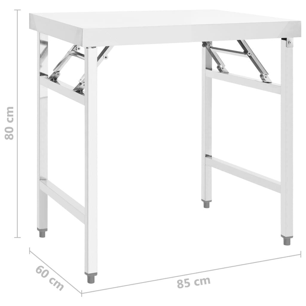 vidaXL köögi kokkupandav töölaud, 85 x 60 x 80 cm, roostevaba teras hind ja info | Matkamööbel | kaup24.ee