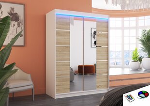 LED valgustusega riidekapp ADRK Furniture Nordic, valge / tamm hind ja info | Kapid | kaup24.ee