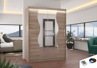 Riidekapp LED valgustusega ADRK Furniture Renzo, helepruun hind ja info | Kapid | kaup24.ee