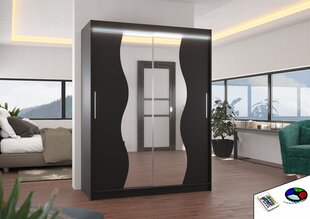 Riidekapp LED valgustusega ADRK Furniture Renzo, must hind ja info | Kapid | kaup24.ee