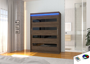 Riidekapp LED valgustusega ADRK Furniture Martinez, tumepruun/must hind ja info | Kapid | kaup24.ee