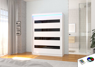 Riidekapp LED valgustusega ADRK Furniture Martinez, valge/must hind ja info | Kapid | kaup24.ee