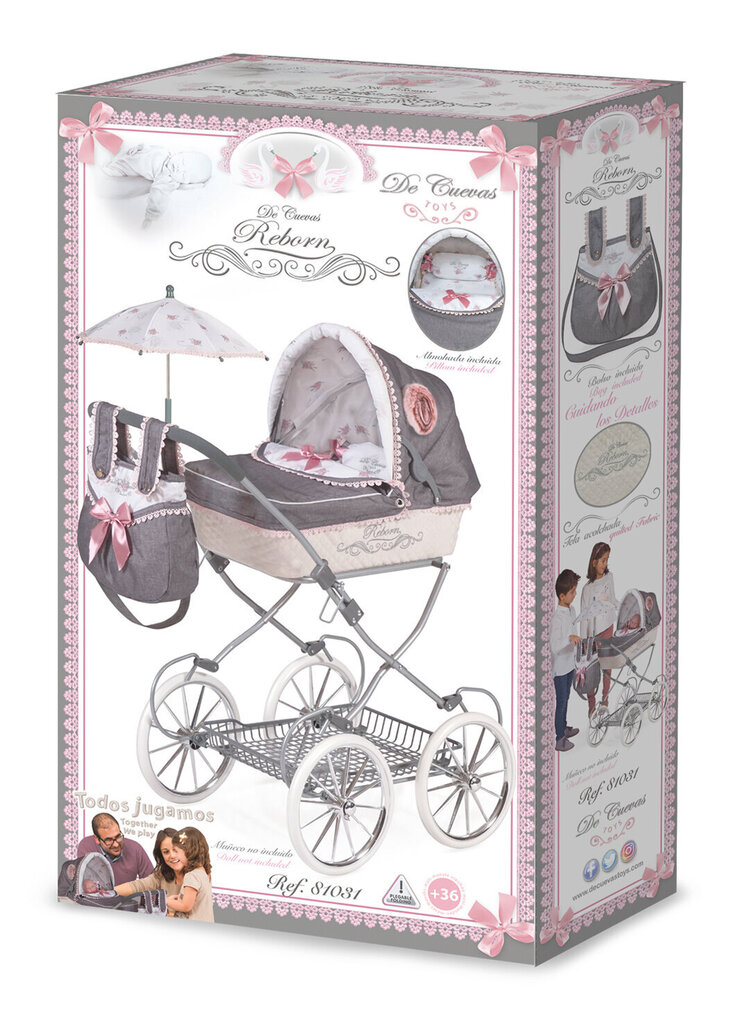 Nukukäru kotiga ja vihmavarjuga DeCuevas Toys „Reborn” 81031 hind ja info | Tüdrukute mänguasjad | kaup24.ee
