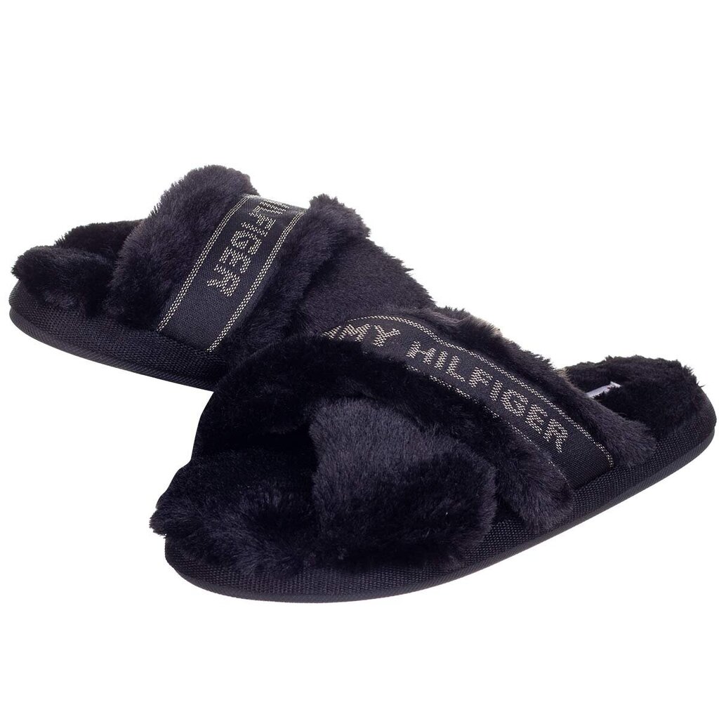 Tommy Hilfiger naiste sussid TH SHINY WEBBING FURRY SLIPPER, must FW0FW06092 BDS 42008 hind ja info | Naiste plätud ja sussid | kaup24.ee