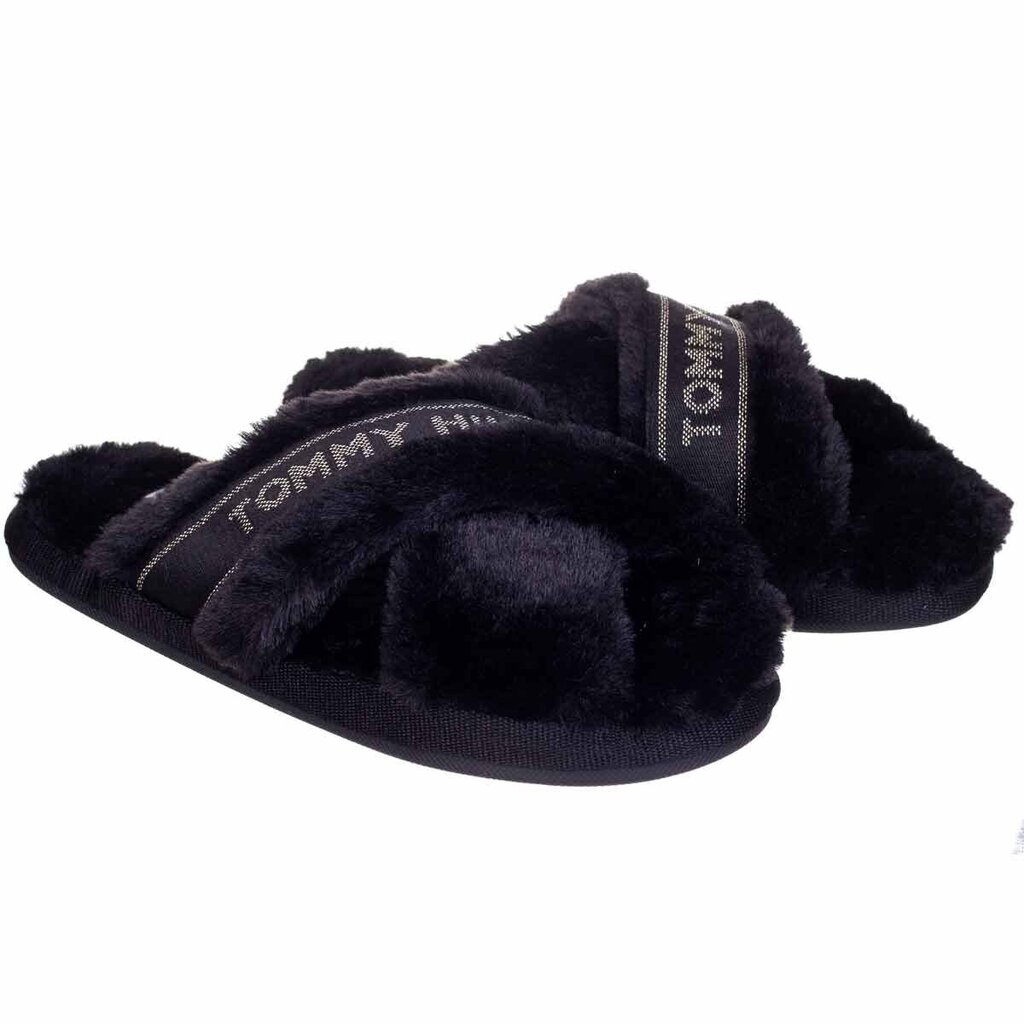 Tommy Hilfiger naiste sussid TH SHINY WEBBING FURRY SLIPPER, must FW0FW06092 BDS 42008 hind ja info | Naiste plätud ja sussid | kaup24.ee