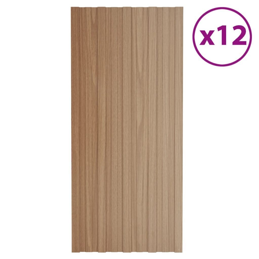 vidaXL katusepaneel 12 tk, tsingitud terasest, hele puit, 100 x 45 cm цена и информация | Katuse aluskatted | kaup24.ee