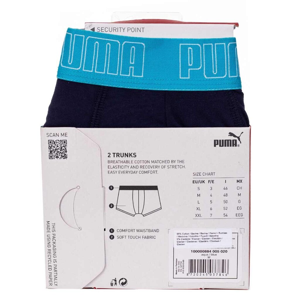 PUMA meeste bokserid TRUNKS, 2 paari, sinine, tumesinine 935015 05 41721 hind ja info | Meeste aluspesu | kaup24.ee