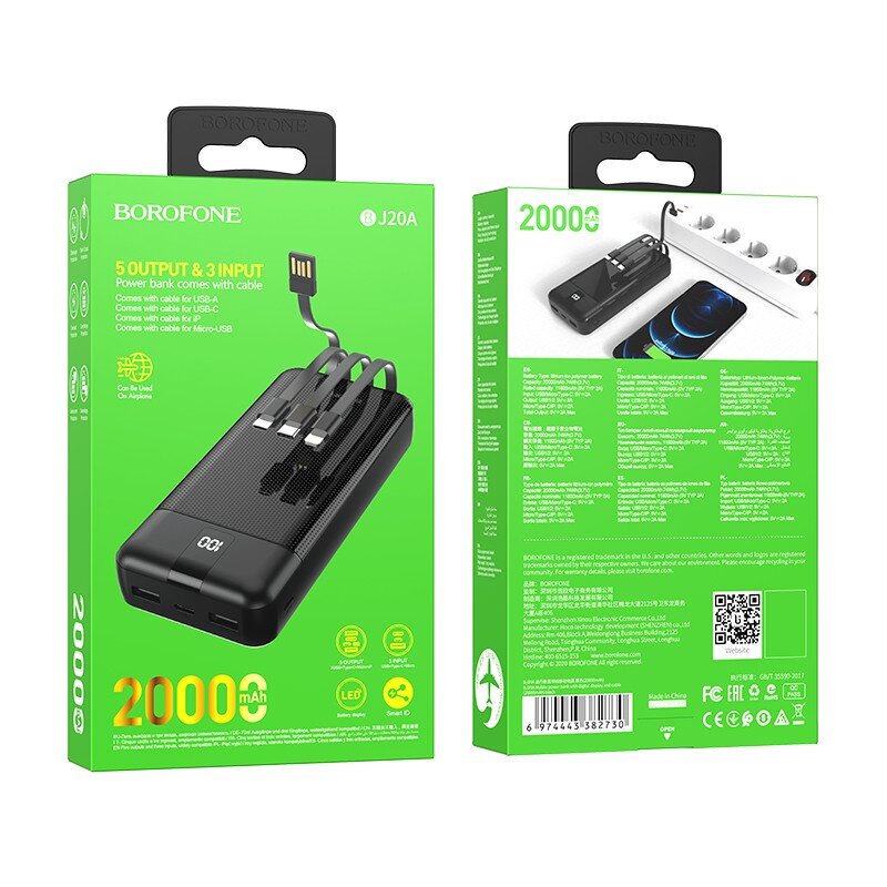 Väline aku Power Bank Borofone BJ20A 5 Output 3 Input 20000mAh, valge цена и информация | Akupangad | kaup24.ee