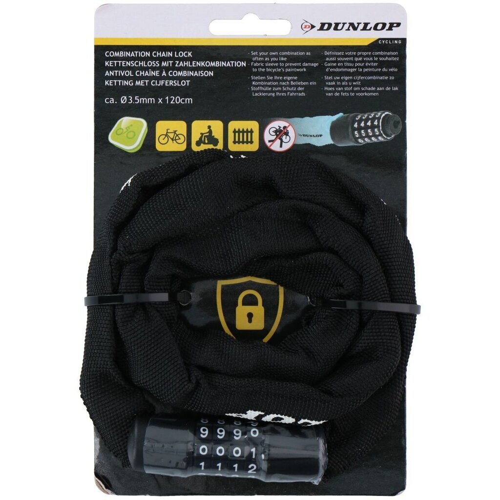 Jalgrattalukk koodiga Dunlop, 120 cm, must hind ja info | Muud jalgratta tarvikud | kaup24.ee