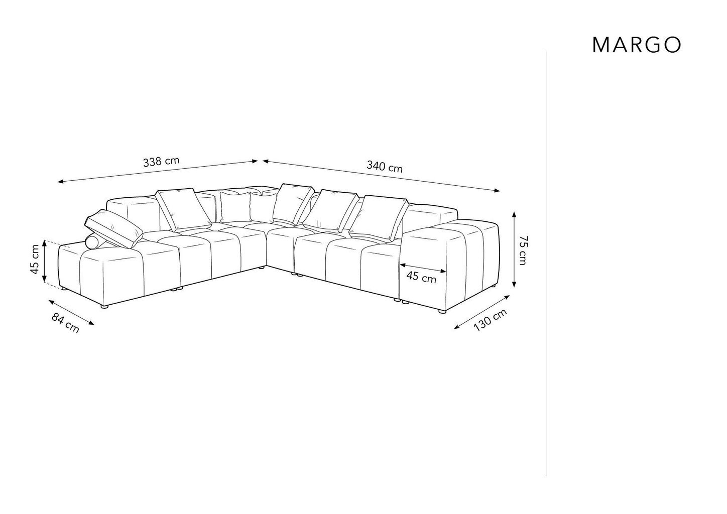 Universaalne pehme nurgadiivan Micadoni Home Margo XL 68, helehall цена и информация | Nurgadiivanid ja nurgadiivanvoodid | kaup24.ee