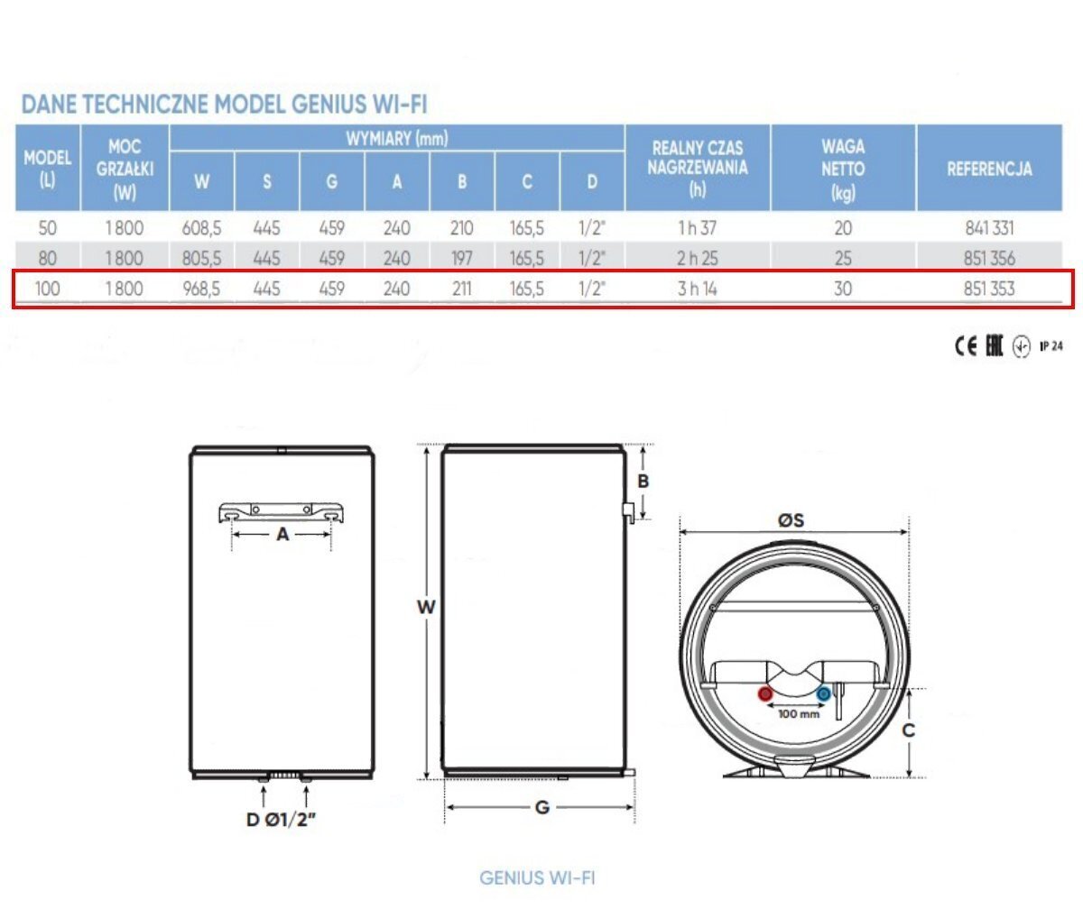 Elektriline veeboiler Atlantic GENIUS Wi-Fi 100, vertikaalne, 100 l цена и информация | Boilerid | kaup24.ee