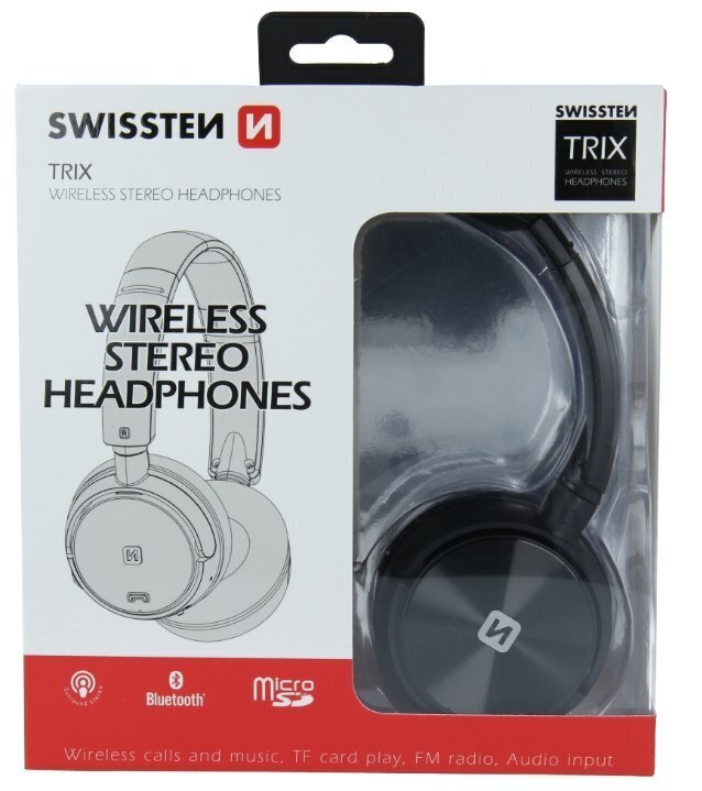 Swissten Trix Bluetooth 4.2 Headphones with FM / AUX / MicroSD / Black цена и информация | Kõrvaklapid | kaup24.ee