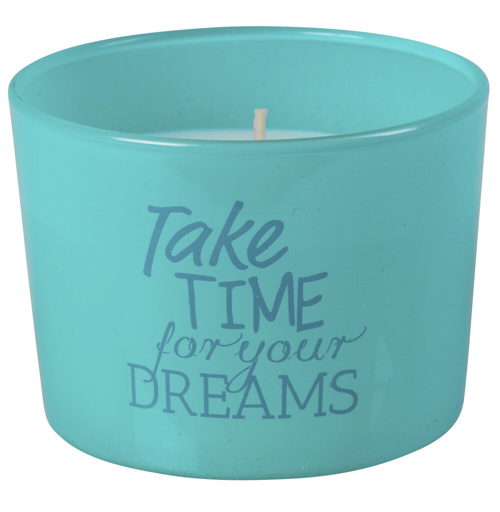Klaasis lõhnaküünal 6 x 8cm Take time for your dreams (türkiissinine)/3 hind ja info | Küünlad, küünlajalad | kaup24.ee