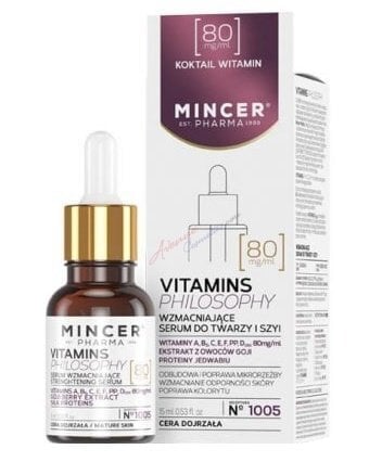 Pinguldav näoseerum Mincer Pharma Vitamins Philosophy 15 ml цена и информация | Näoõlid, seerumid | kaup24.ee