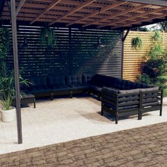 vidaXL 11-osaline aiamööbli komplekt istmepatjadega, must, männipuit hind ja info | Aiamööbli komplektid | kaup24.ee