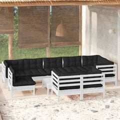 vidaXL 10-osaline aiamööbli komplekt istmepatjadega, valge, männipuit hind ja info | Aiamööbli komplektid | kaup24.ee
